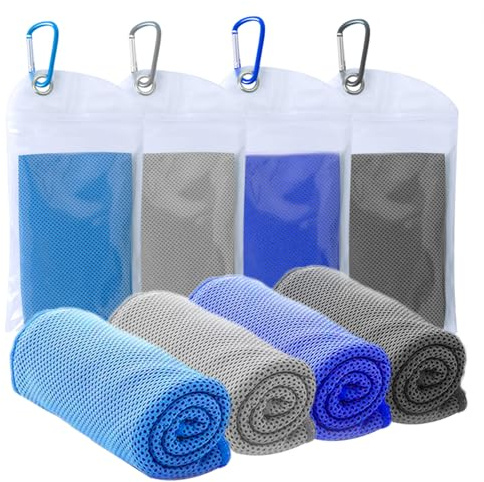 SZELAM [4 Pack] Cooling Towel (40''x 12'') Sweat Towel, Towels for Hot Weather, Ice for Sport, Yoga, Trip, Beach, Camping, Cruise, Gym and More, Athletes, 4 Pack(blue+gray+royal Blue+dark Gray)