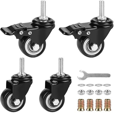 LALAGO Rollen mit Bremse M8× 25mm, Rollen für Möbel(2 mit Bremse+ 2 Drehbar),40mm Möbelrollen mit Bremse,Lenkrollen Schwenkrollen mit Bremse,Rollen mit Gewinde,Tragkraft 50kg pro Rad