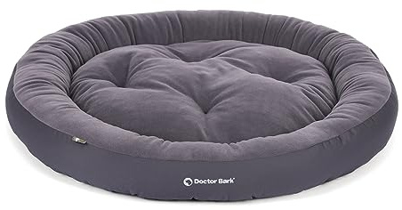 Doctor Bark Hundekorb Größere Hunde, Hundebett Weich, Rund, Flauschig - Kuscheliges Hundenest mit Wendekissen Fleece/Baumwolle - GreenLabel Hunde Bett (L - 70x60 cm, Grau)