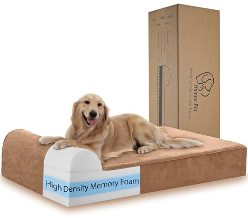 Rainmr Orthopedic Dog Beds for Large Dogs, 7 Memory Foam Dog Beds with Waterproof Liner, Durable Microsuede Cover, Removable and Washable, Nonskid Bottom, 48x30x7 L Khaki