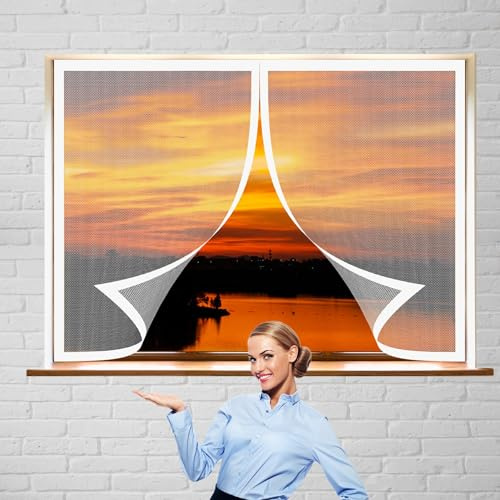 Mosquiteras Mosquiteras Pantalla 115 x 130 cm Malla Mosquiteras para Ventanas Cierre Automático sin Taladrar Fácil de Ensamblar Cortina Antimoscas para Balcón y Puerta Ventana, Blanco