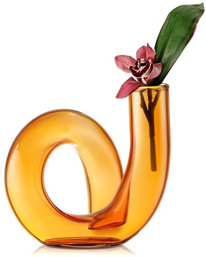 Joeyan 12CM Florero Pequeño de Vidrio, ámbar Jarrones de Cristal para Centros de Mesa Modernos para na Sola Flor y Flores Secas Decorativo Geométrico el Hogar,Sala de Estar,Oficina,Jarrón Abstracto