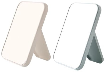 CPRNQY 2 Stück Zwei Spiegel Klein, Reisespiegel, Standspiegel Klein, Arbeitsfläche Schminkspiegel Tragbare Falten Gefilmt, Aber Stehen 90 °. Schminkspiegel (Reis Wei Die + Himmelblau)