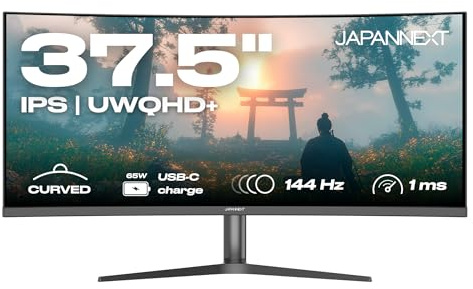 JapanNext Gebogener Gaming Monitor 37,5 IPS UWQHD+ (3840x1600) 144Hz 1ms | HDR | USB-C-Laden (65W) Neigungsverstellbar Integrierte Lautsprecher | 100% sRGB G-Sync/FreeSync | JN-IB375C144UQR-H