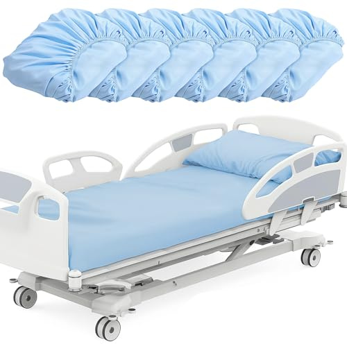 6 Pack Fitted Hospital Bed Sheets, 36'' X 84'' X 14'' Hospital Bed Sheets, Blue Soft Hospital Fitted Sheet with Elastic All Around, Standard Single Bed Sheet for Hospital, Home, Massage Table, Hotel