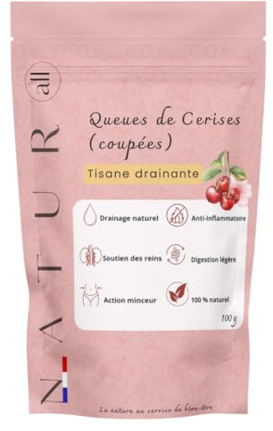 Natur'All - Queues de Cerises Coupées 100g - alliée Minceur, Tisane Diurétique, Infusions Amincissantes Naturelles, Excellent Draineur, Détox, boisson minceur perte de poids, infusion, 1 sachet