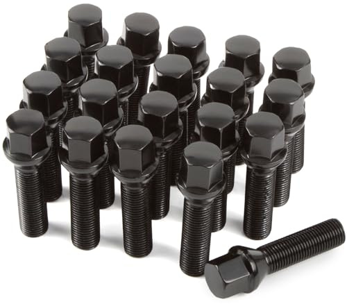 GAsupply Lot de 20 boulons de roue coniques étendus pour entretoise de roue | M14 x 1,5, filetage de 40 mm, hexagonal de 17 mm | Boulons de rechange pour la plupart des Audi Volkswagen (noir)