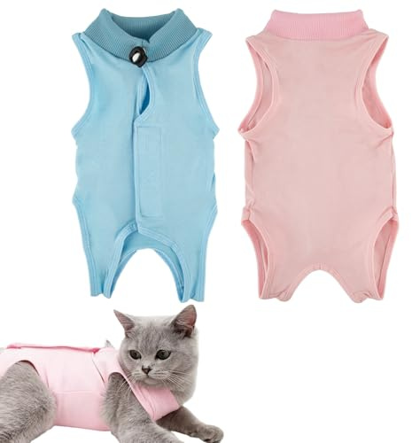 MERQUU Body Chat Post Operatoire Femelle, 2 Pièces Body pour Chat Après Stérilisation, Body pour Chat Après Chirurgie, Body Chat Post Operatoire Male pour plaies Abdominales Femelles Taille M (2~4KG)