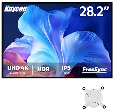 Kuycon P10 28 Zoll FHD (3840x2560) 4K Monitor, IPS Black Panel, 16,70 Millionen Farben, 99% sRGB, 8ms, HDR10, G-Sync FreeSync, 1200:1 Kontrast, Augenpflege, Anti-Glare (Minimalistisch - ohne St鋘der)