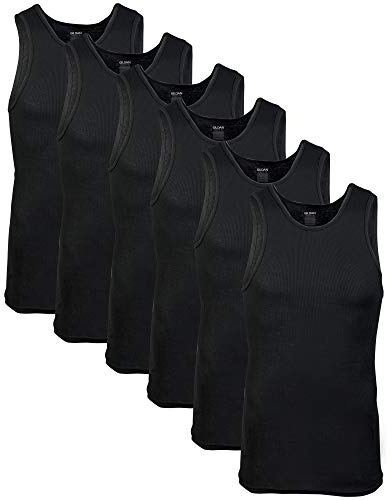 Gildan Men's A-Shirt Tanks, Multipack, Style G1104, Black (6-Pack), Large