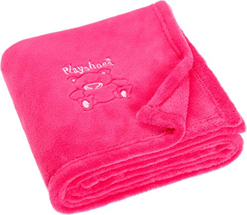 Playshoes Coperta in Pile, Coperta Neonato, Pile Bebè, Plaid in Pile, Versatile Coperta Coccolone per Bambini e Bambine, 75 x 100 cm, con Ricamo ad Orso, Rosa (Pink)