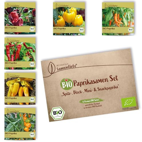 BIO Paprika Samen Set: 6 Sorten samenfeste BIO Gemüse Samen mit Snackpaprika Samen - Spitzpaprika Samen - BIO Gemüsesamen Saatgut Set als nachhaltiges Geschenk von Samenliebe