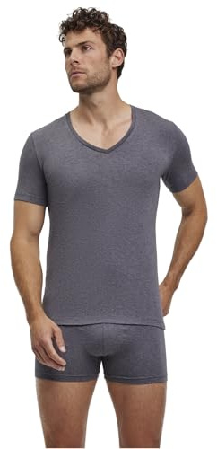 FALKE Herren Unterwäsche Daily Comfort Multipack Deep V Neck M S/s Ts Baumwolle atmungsaktiv 2 Stück, Grau Dark Grey Heather 3278, 3XL