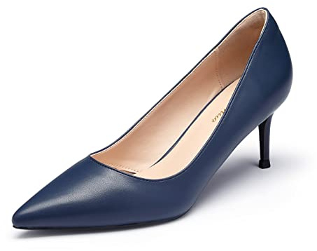 GENSHUO Décolleté Donna Tacco 6 cm Punta Affilata Scarpe Eleganti, Blu Navy, 42 EU