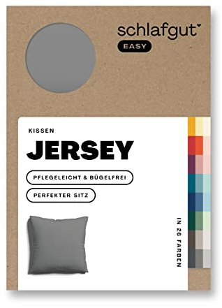 schlafgut Easy Mako-Jersey Kissenbezug 80x80 cm Grey Mid (Mittelgrau) – 100% Baumwolle Kopfkissenbezug Bügelfrei mit Ton-in-Ton Reißverschluss – Made in Green by Oeko-TEX