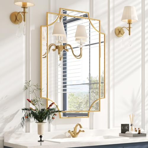 Kelly Miller 24x36 Gold Foil Scalloped Edge Decorative Vanity Wall Mirror