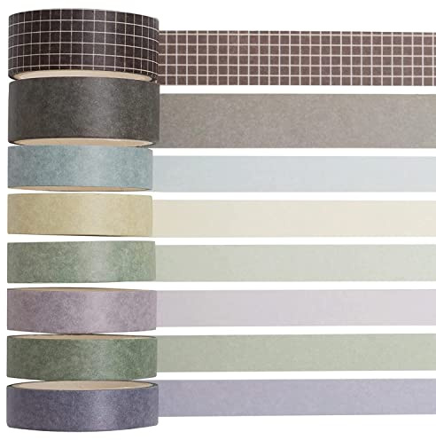KAVI' S 8 rullar fin Washi-tejp i enfärgat set för konst, hantverk, tidningsmaterial, planerare, scrapbooking, presentförpackning (mjölkte)