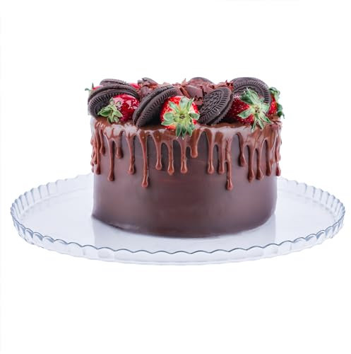 Porta Torta in Vetro Extra Grande, Supporto per Torta Multifunzionale, Porta Dolci, Piatto da Portata per Torta di Compleanno (Lotus, Diametro 32cm/12.5)