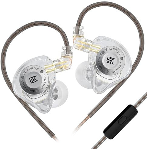 LINSOUL KZ EDX Pro X - Auricolari in-ear, singolo driver dinamico HiFi con forma ergonomica, cuffie da gioco cablate (con microfono, trasparente)