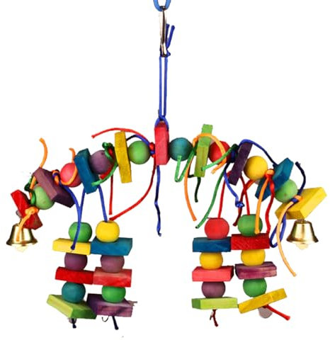 Vogelspielzeug für Papageien, zum Aufhängen, Holz-Vogelschaukel, Sitzstange mit Glocke, bunte Papageien-Sitzstangen, Wellensittiche, Spielzeug, Vogelkäfig-Zubehör für Sittiche, Nymphensittiche,