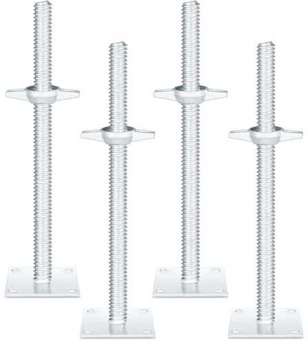 Zonon 4 Pack 18 Inch Adjustable Leveling Jacks Scaffolding Hollow Screw Jacks with Base Plate for Baker Style Scaffolding Baker Scaffold