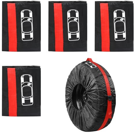 Set di 4 Borse per Pneumatici, Borse Porta Gomme Auto, 19-23 Pollici Copriruota Custodia per Ruota Protezione, Auto Ruota Copertura, Impermeabili Copertura della Ruota di Scorta (Rosso + Nero)