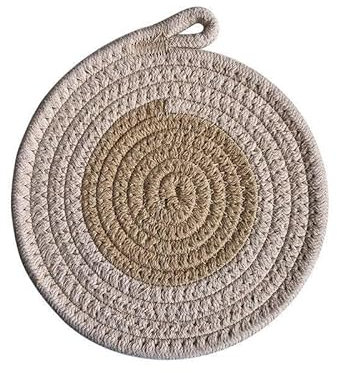 HMHOOXU Set De Table 4pcs Fil De Coton Tissé Fondue Rack Hot Pad Tapis Antidérapant Tapis Isolant Cuisson Et Cuisson-Brown-Φ18cm-1.