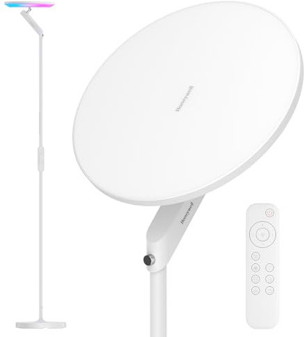 Honeywell 3000LM LED-Stehlampe, Smart RGB-Stehlampe mit Fernbedienung, F2 Sunturalux™ 40W augenschonendes Leselicht, 2700–5000K, 6 RGB-Modi, hohe für Schlafzimmer, Wohnzimmer, Büro, Weiß