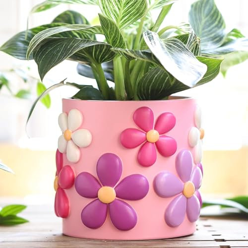 AmiCera Colourful Flower Pots Planter, Cute Unique Plant Pot for Indoor Plants, Boho Modern Planters with Drainage, Small Succulent Pots Eclectic Home Garden Decor Funky Plant Gifts, Pink