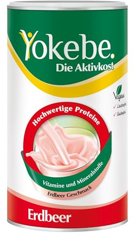 YOKEBE Erdbeer – Diätshake zum Abehmen – glutenfrei, laktosefrei und vegan – Mahlzeitersatz zur Gewichtsabnahme mit hochwertigen Proteinen – Erdbeer-Geschmack – 500 g