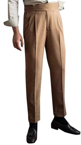 Pantaloni formali vintage da uomo casual da lavoro senza cintura richiesta a vita alta pantaloni eleganti vestibilità classica gamba dritta pantaloni da completo chino leggeri, cachi, 46