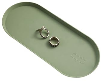Silicone Oval Vanity Tray - Minimalist Non-Slip Waterproof Jewellery & Cosmetic Organiser for Home, Bathroom Counter, Dresser & Travel, Dust-Proof Easy Clean Accessory (Green)
