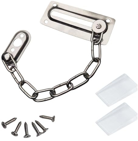 1 Piece Door Chain Lock, 6 Screws, 2 Piece Door Arrestor, Stainless Steel Chain Lock, Anti-Rust Safety Door Buckle, Suitable for Bedrooms and Apartments.
