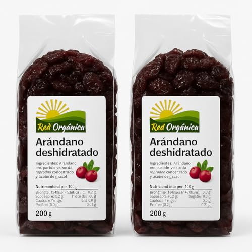 Pack 2x Arándano Rojo Deshidratado Bio 200g | Red Orgánica | Fruta Ecológica sin Azúcar Refinado | Rica en Antioxidantes y Fibra | Apto para Veganos