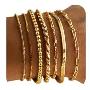 M MOOHAM Gold Bracelets for Women - Dainty 14K Gold Plated Layered Beaded Bracelet Stack Paperclip Snake Rope Figaro Box Satellite Chain Bracelets for Women Non Tarnish Jewelry Mothers Day Gifts