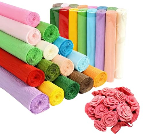 15 Colours Crepe Paper Rolls | 15 PCS 25cm x 250cm Large Florist Crepe Paper | Stretchy, Strong Paper for DIY Flowers, Gift Wrapping, Party & Wedding Decorations