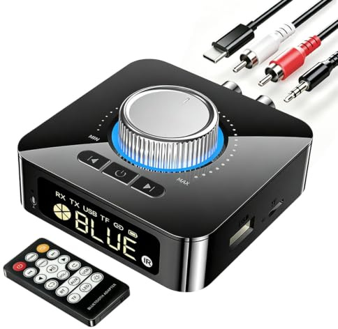 Receptor Bluetooth 6.0 HiFi, Emisor Audio con Pantalla LED, AUX Estéreo
