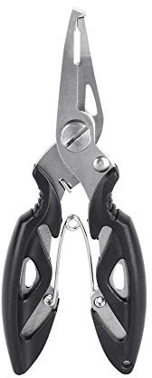 Gucagle Alicates de pesca multifunción de acero inoxidable, tijeras para quitar anzuelos, cortador de hilo, herramienta de anillo dividido para pescadores, caja de aparejos, negro, 12,5 cm