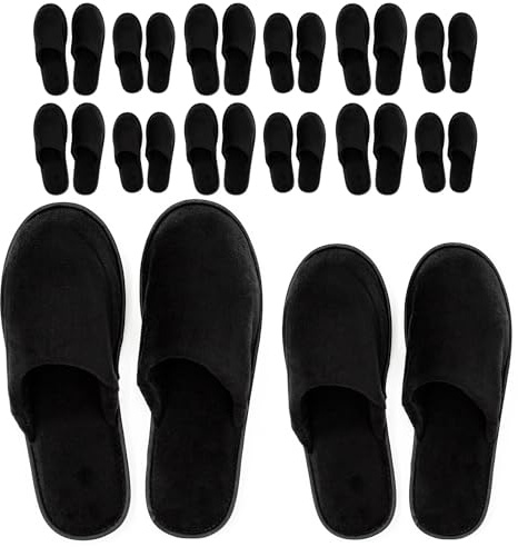 Modlux Spa Slippers - 12 Pairs (6L & 6M) of Sized Cotton Velvet Closed Toe Spa Slippers with Travel Bags, Comfortable and Non-Slip - Perfect For Home, Hotel or Commercial Use