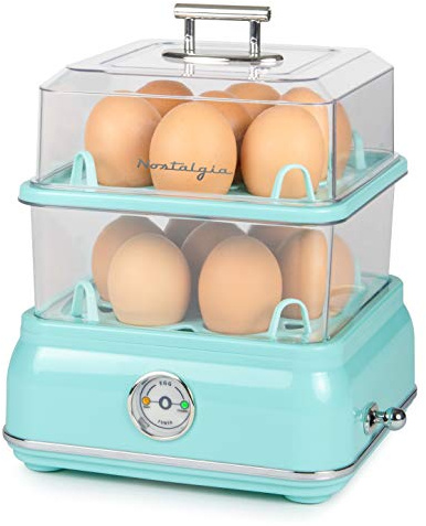 Nostalgia CLEC14AQ Retro Premium 14 Capacity Electric Large Hard-Boiled Egg Cooker, Poached, Scrambled, Omelets, Whites, Sandwiches, for Keto & Low-Carb Diets, Aqua