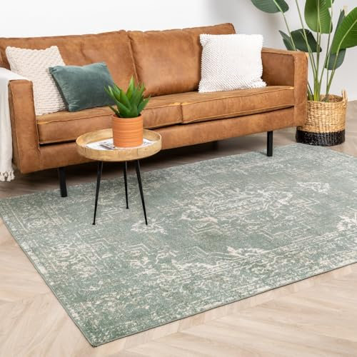 FRAAI | Home & Living Teppich Vintage - Spring Ethnic Grün Creme - Polypropylen - Kurzflor - Vintage - Boho, Orientalisch - Wohnzimmer, Esszimmer, Schlafzimmer - Carpet
