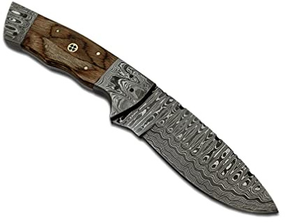 Hecho a mano de acero Damasco - Cuchillo con funda de cuero genuino - Nuevo patrón de hoja y mango - borde afilado - interior - caza - camping - pesca - al aire libre - cuchillo personalizado (6013)