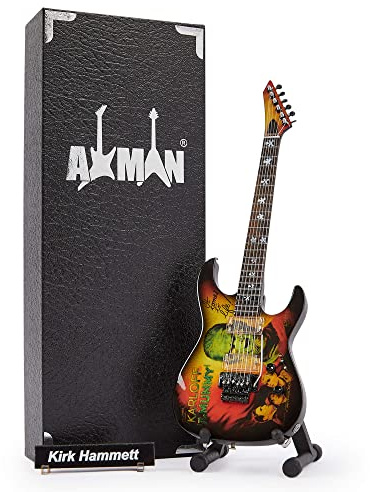 Axman Kirk Hammett Réplique de Guitare Miniature – Cadeaux de Musique – Ornementale Faite à la Main Échelle 1/4 – Boîte de présentation, étiquette de nom et Support de Guitare Miniature Inclus