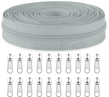Sawoake #3 Nylon Coil Zippers by The Yard Bulk 10 Yards with 20pcs Zipper Sliders for DIY Sewing Tailor Craft Bag Garment Home Textile…(SmokeGray)
