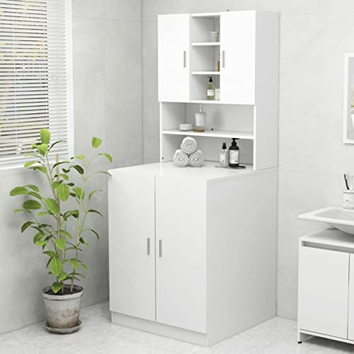 Tidyard Armario Superior para Lavadora: Organización Elegante y Segura en tu Baño - Blanco, Madera de Ingeniería, 70,5 x 25,5 x 90 cm
