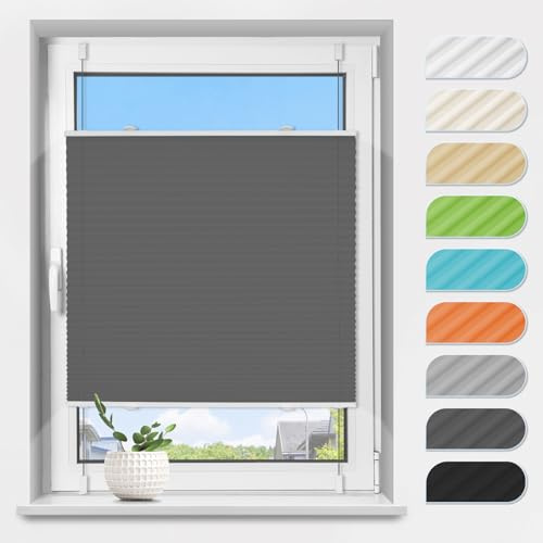 Plissee Klemmfix ohne Bohren Anthrazit B60 x H130 cm Plissees Lichtdurchlässig Faltrollo Jalousie Plisseerollo Fertigplissee Sichtschutz & Sonnenschutz für Fenster & Tür