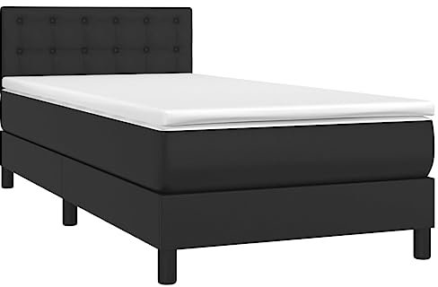 vidaXL Boxspringbett mit Matratze LED Kunstlederbett Einzelbett Polsterbett Bett Schlafzimmerbett Bettgestell Bettrahmen Lattenrost Hotelbett Schwarz 100x200cm