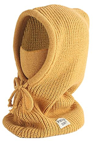 JFAN Gorro Invierno Niñas y Niños Gorros de Punto Cálido Gorro y Bufanda 2 en 1 Pasamontaña Unisex Amarillo