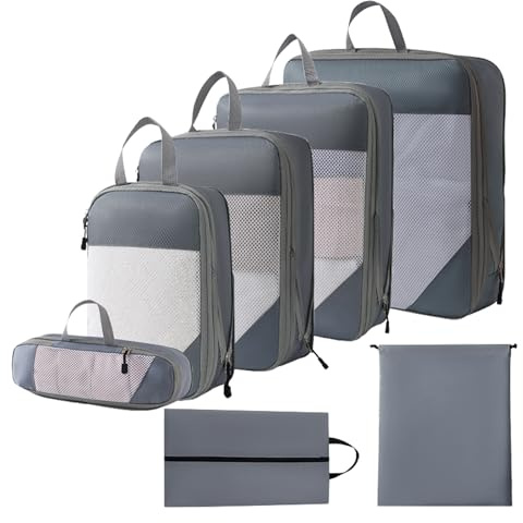 RUIOMII - 7 cubos de embalaje de compresión, accesorios de viaje, artículos esenciales de viaje, bolsas de embalaje duraderas, organizadores de equipaje, bolsas de almacenamiento de ropa, zapatos