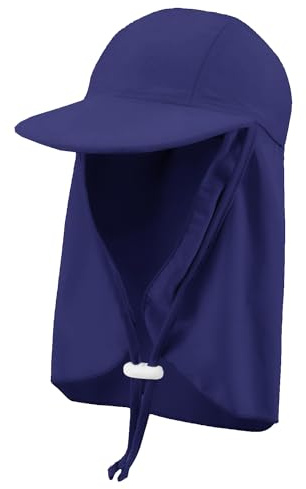 crazy bean Cappello da Sole Visiera per Bambini Collo Protettiva Cappellino da Spiaggia a Tesa Larga Anti UV Berretto Bambino Sola Protección con Cordino Morbido,Blu Navy